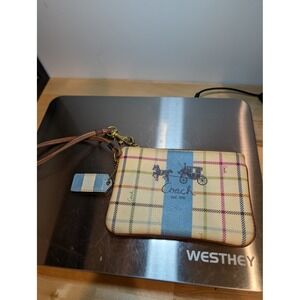 Coach Signature Plaid Wristlet Pouch Cosmetic Bag EUC